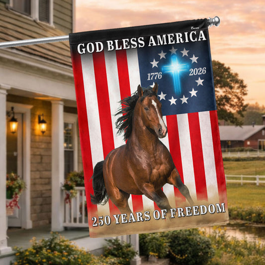 God Bless America Patrotic Horse Flag, 250 Years of Freedom Farm Flag