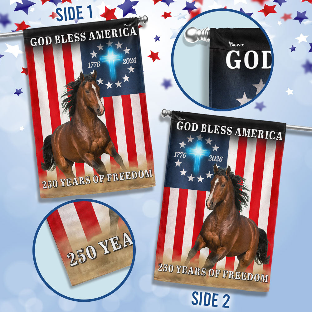 God Bless America Patrotic Horse Flag, 250 Years of Freedom Farm Flag