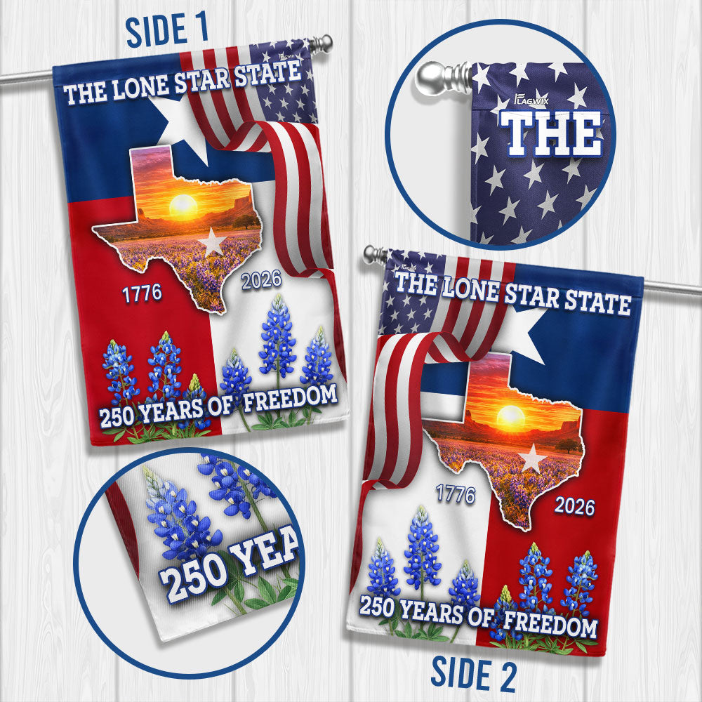 250 Years of Freedom Patriotic Texas State Flag, Bluebonnet Lone Star Texas Map