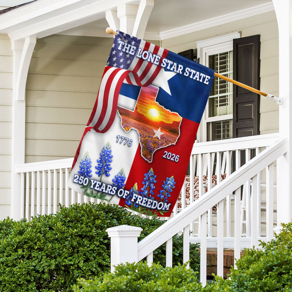 250 Years of Freedom Patriotic Texas State Flag, Bluebonnet Lone Star Texas Map