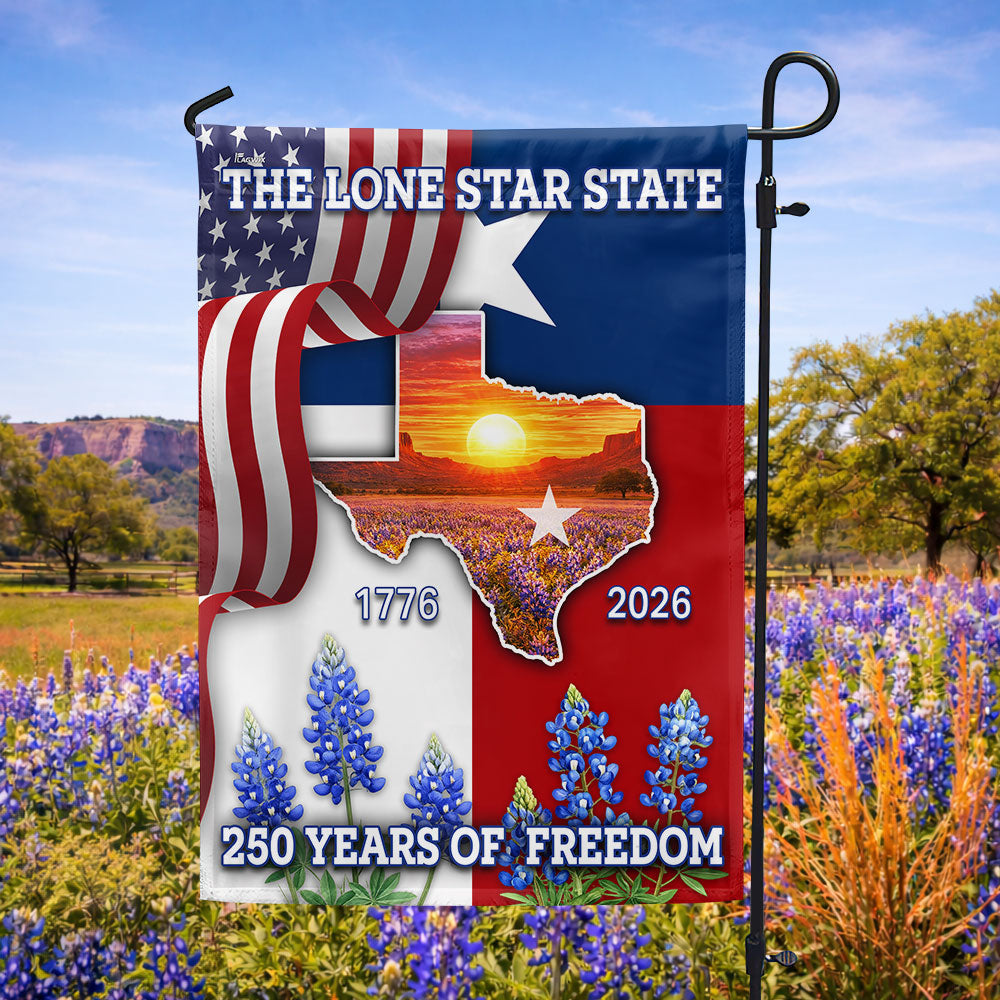 250 Years of Freedom Patriotic Texas State Flag, Bluebonnet Lone Star Texas Map