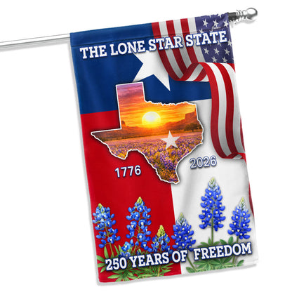 250 Years of Freedom Patriotic Texas State Flag, Bluebonnet Lone Star Texas Map