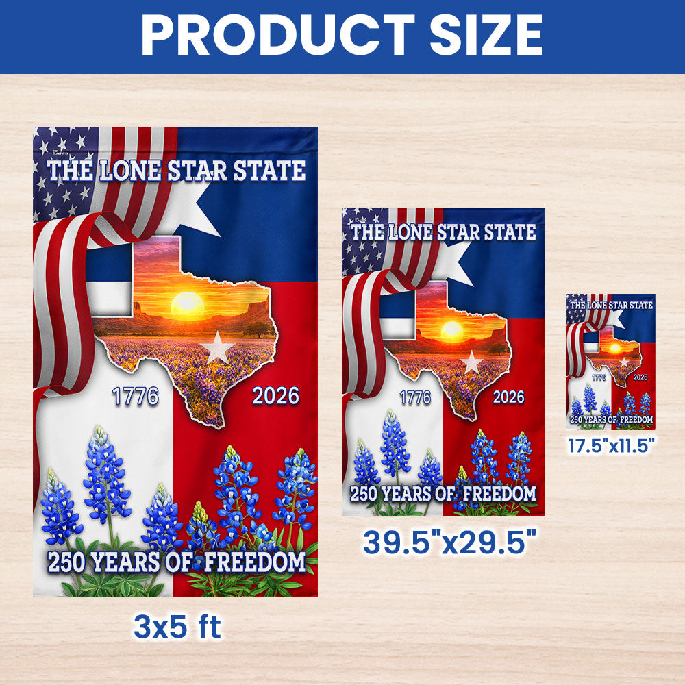 250 Years of Freedom Patriotic Texas State Flag, Bluebonnet Lone Star Texas Map