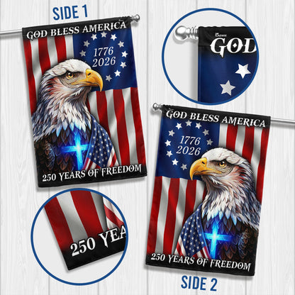 250 Years of Freedom 1776 2026 Flag, God Bless America Eagle Cross Flag