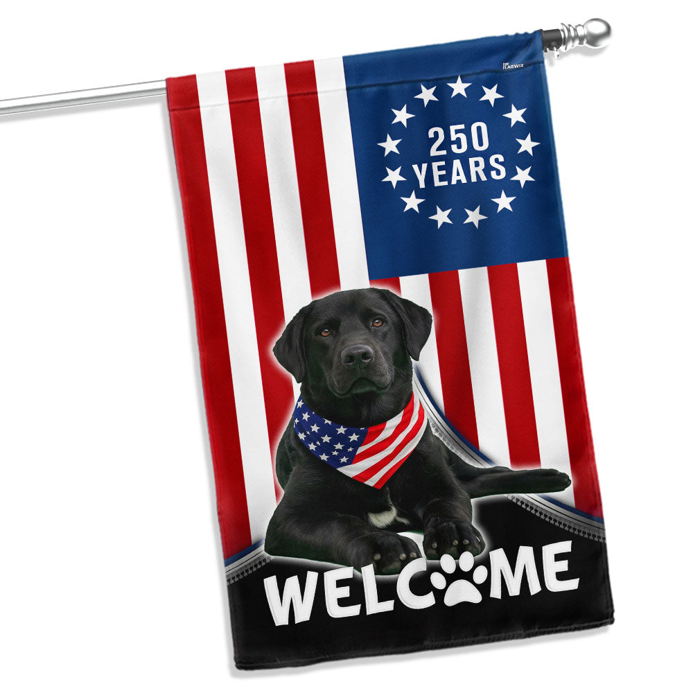 Patriotic Welcome Dog Garden Flag, 250 Years Labrador Retriever Betsy Ross Flag Decor