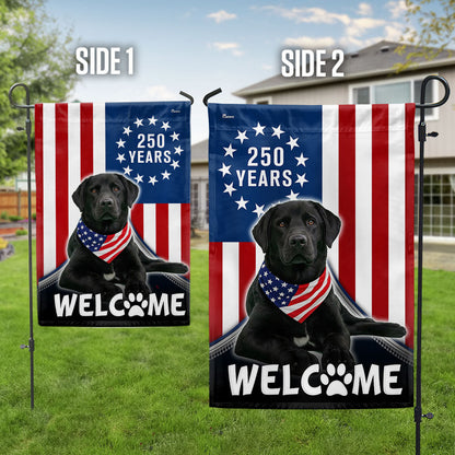 Patriotic Welcome Dog Garden Flag, 250 Years Labrador Retriever Betsy Ross Flag Decor