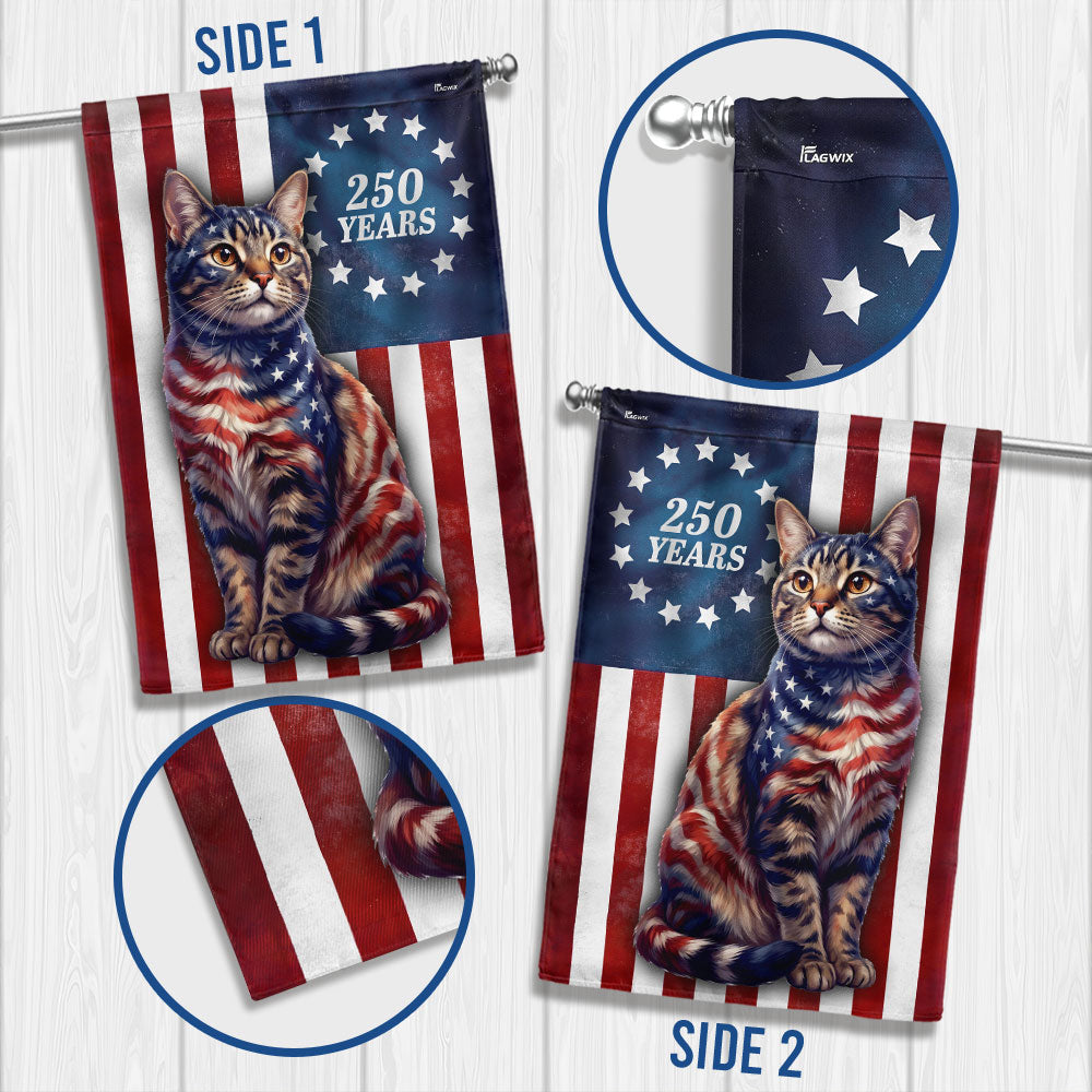 Flagwix Patriotic Cat Garden Flag, 250 Years Betsy Ross Flag Decor for Cat Lover