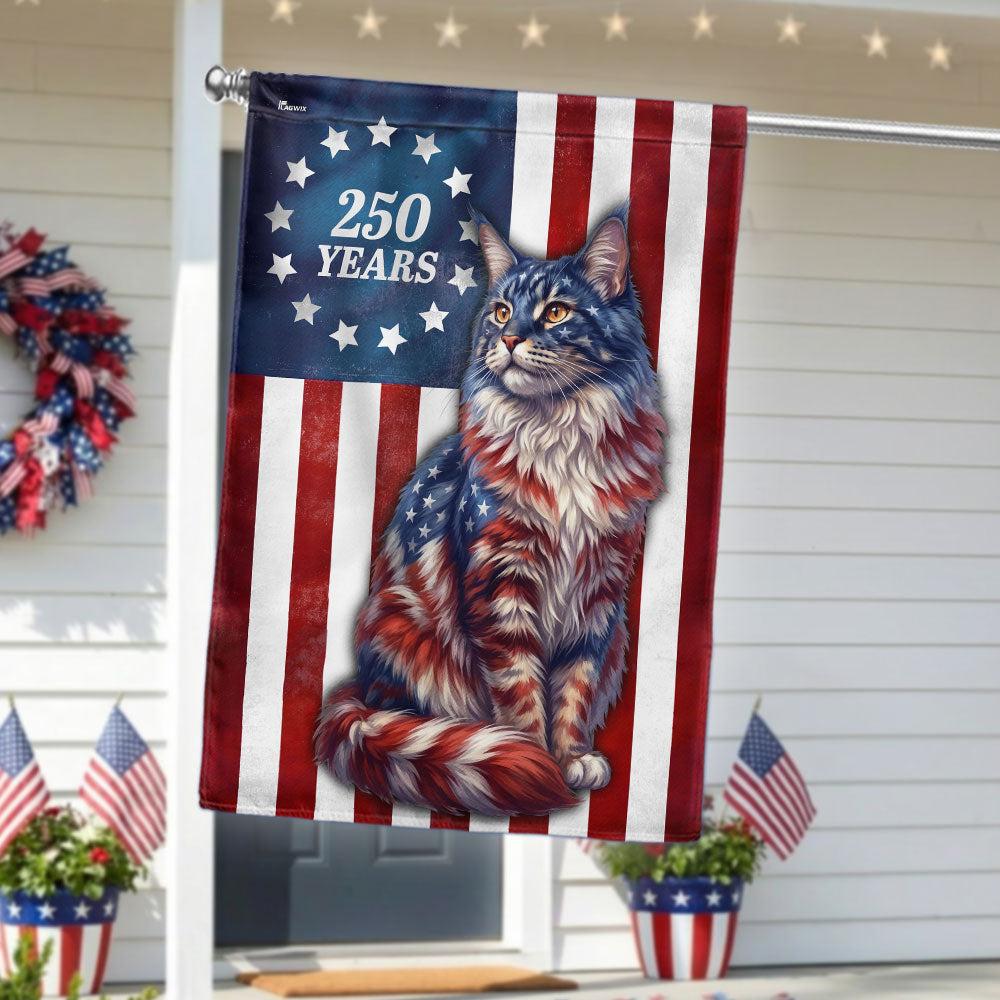 Flagwix Patriotic Cat Garden Flag, 250 Years Maine Coon Cat Betsy Ross Flag Decor