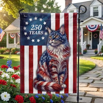 Flagwix Patriotic Cat Garden Flag, 250 Years Maine Coon Cat Betsy Ross Flag Decor