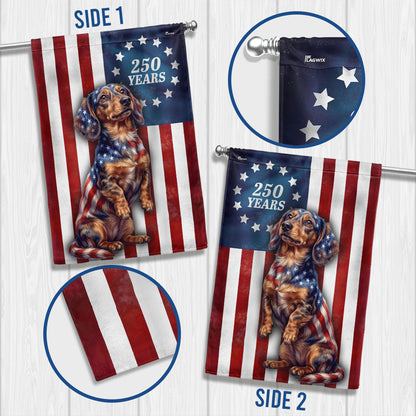 Patriotic American Dog Garden Flag, 250 Years Dachshund Dog Flag Decor