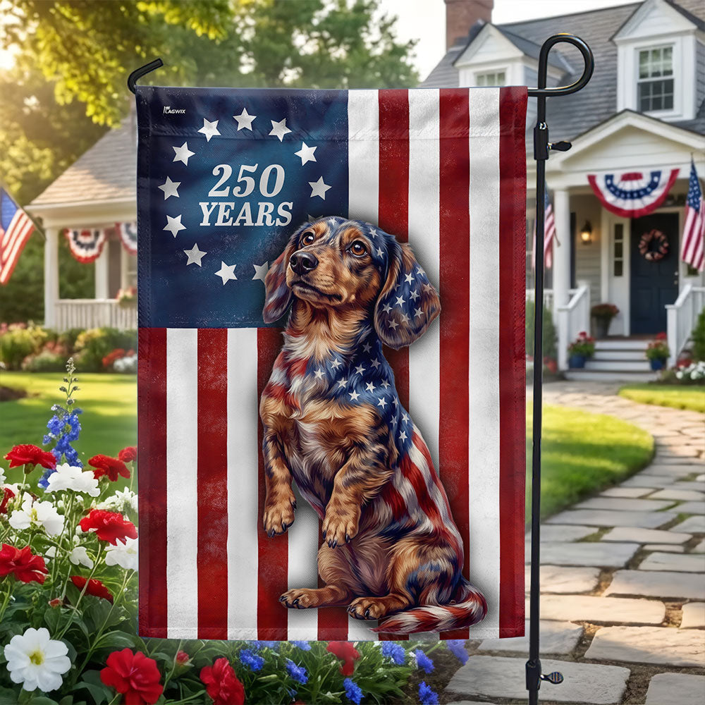 Patriotic American Dog Garden Flag, 250 Years Dachshund Dog Flag Decor