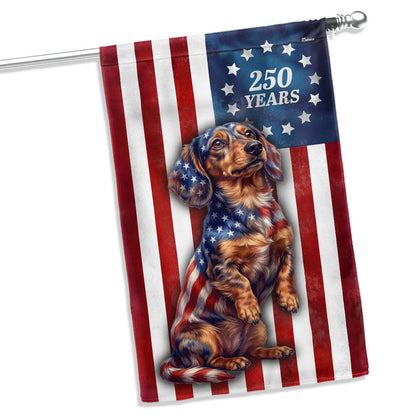 Patriotic American Dog Garden Flag, 250 Years Dachshund Dog Flag Decor