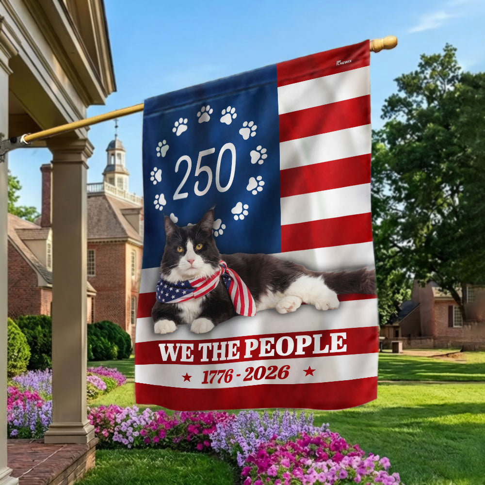 Patriotic American Cat Garden Flag, 250 Years We The People 1776 2026 Flag Decor