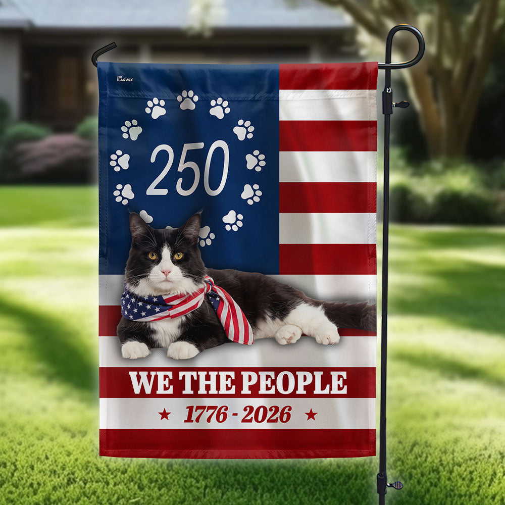 Patriotic American Cat Garden Flag, 250 Years We The People 1776 2026 Flag Decor