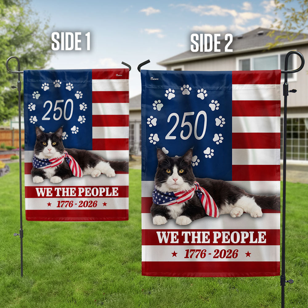 Patriotic American Cat Garden Flag, 250 Years We The People 1776 2026 Flag Decor