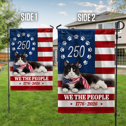 Patriotic American Cat Garden Flag, 250 Years We The People 1776 2026 Flag Decor
