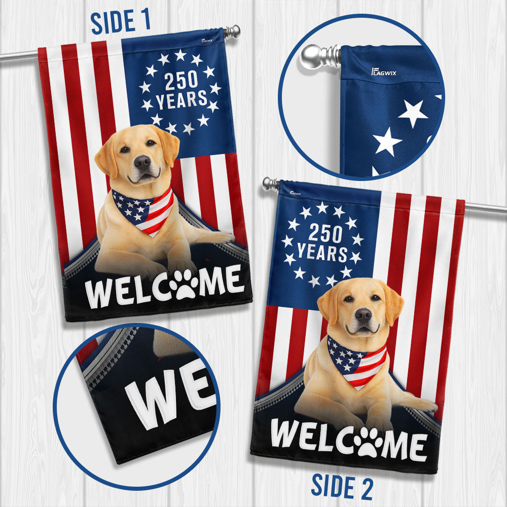 Patriotic Welcome Dog Garden Flag, 250 Years Labrador Retriever Flag Decor for Dog Lovers
