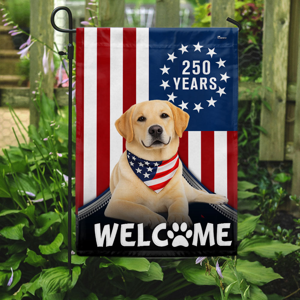 Patriotic Welcome Dog Garden Flag, 250 Years Labrador Retriever Flag Decor for Dog Lovers