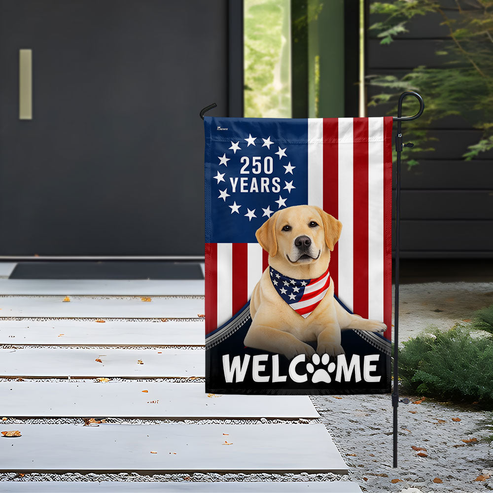 Patriotic Welcome Dog Garden Flag, 250 Years Labrador Retriever Flag Decor for Dog Lovers