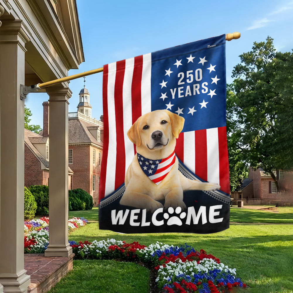 Patriotic Welcome Dog Garden Flag, 250 Years Labrador Retriever Flag Decor for Dog Lovers