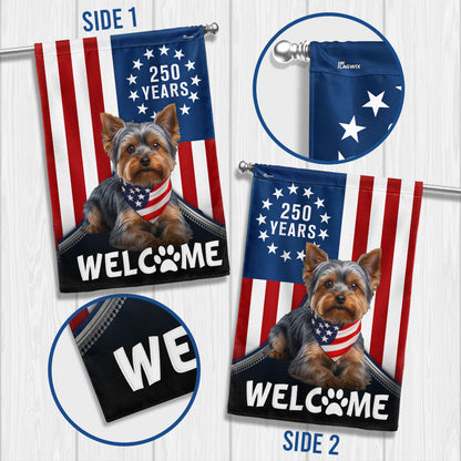 Patriotic Welcome Dog Garden Flag, 250 Years Yorkshire Terrier Flag Decor for Dog Lovers
