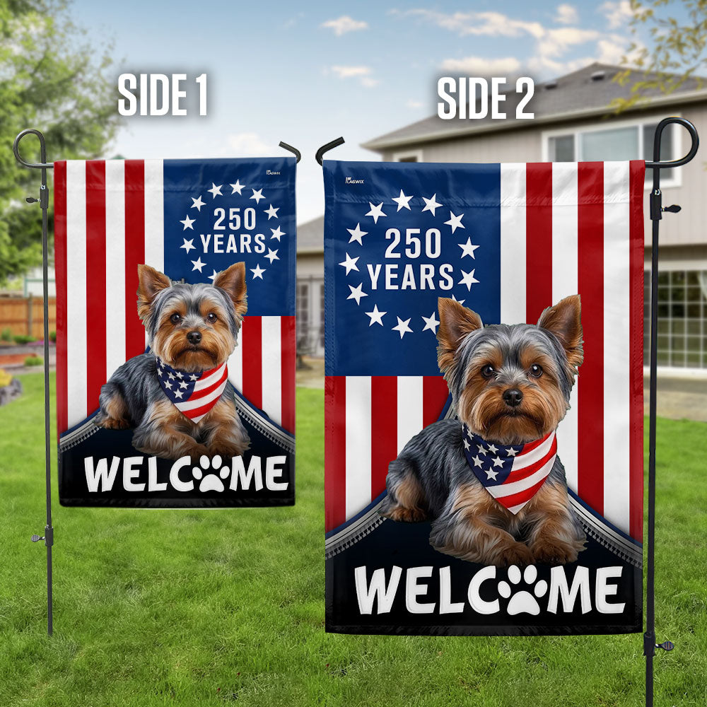 Patriotic Welcome Dog Garden Flag, 250 Years Yorkshire Terrier Flag Decor for Dog Lovers