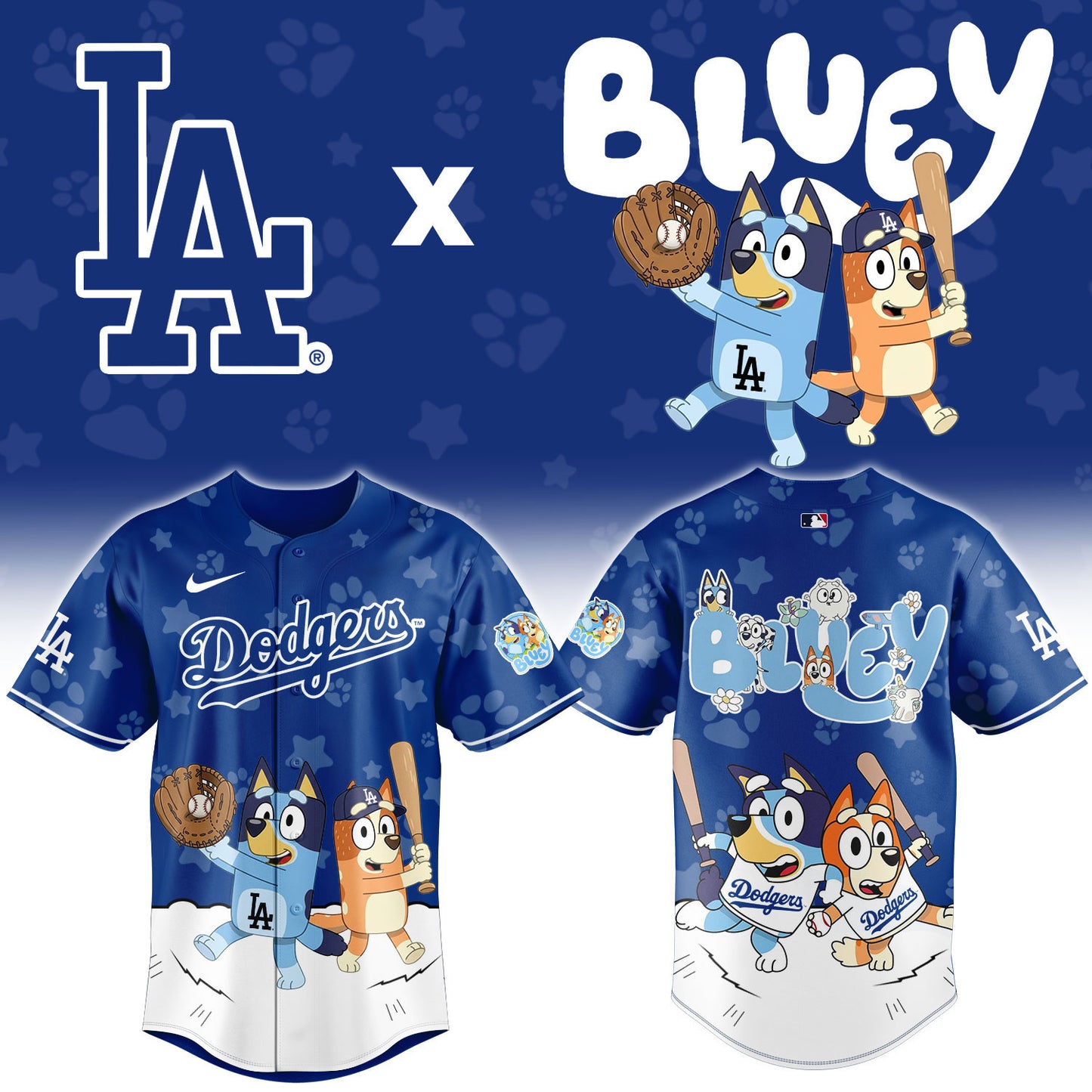 Los Angeles Dodgers Bluey Night Game Limited Baseball Jersey