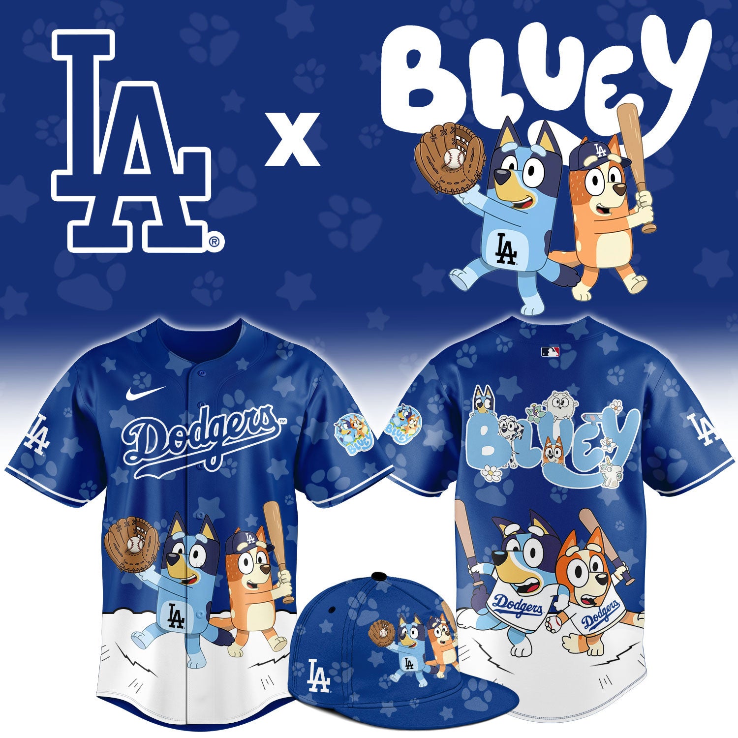 Los Angeles Dodgers Bluey Night Game Limited Baseball Jersey