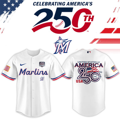 Miami Marlins USA 250th Anniversary Baseball Jersey And Cap