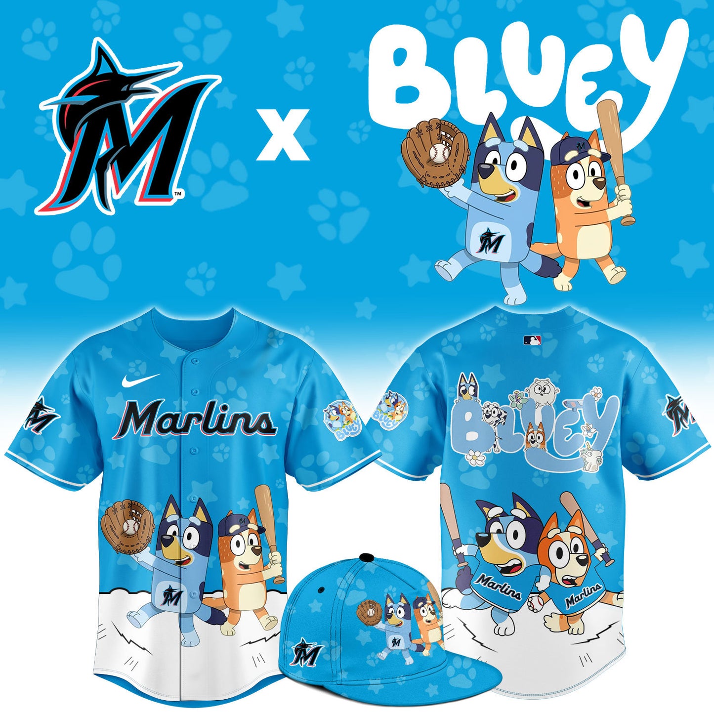 Miami Marlins Bluey Night Game Limited Baseball Jersey