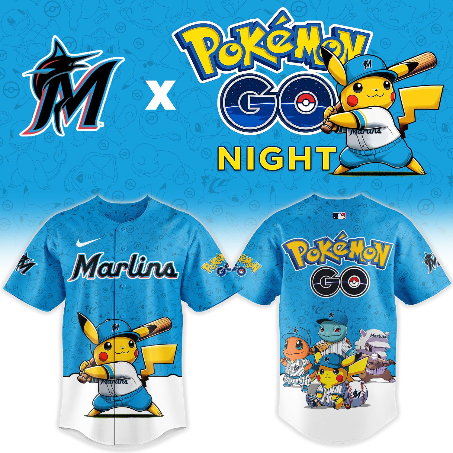 Miami Marlins Pokemon GO Night Limited Baseball Jersey