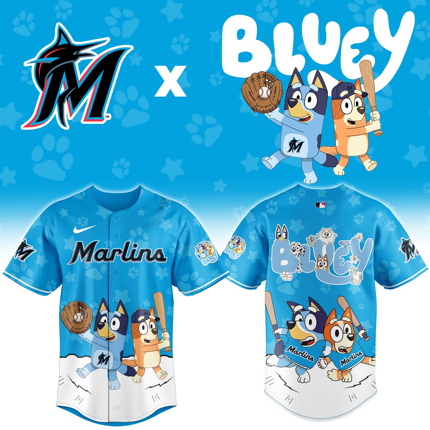 Miami Marlins Bluey Night Game Limited Baseball Jersey