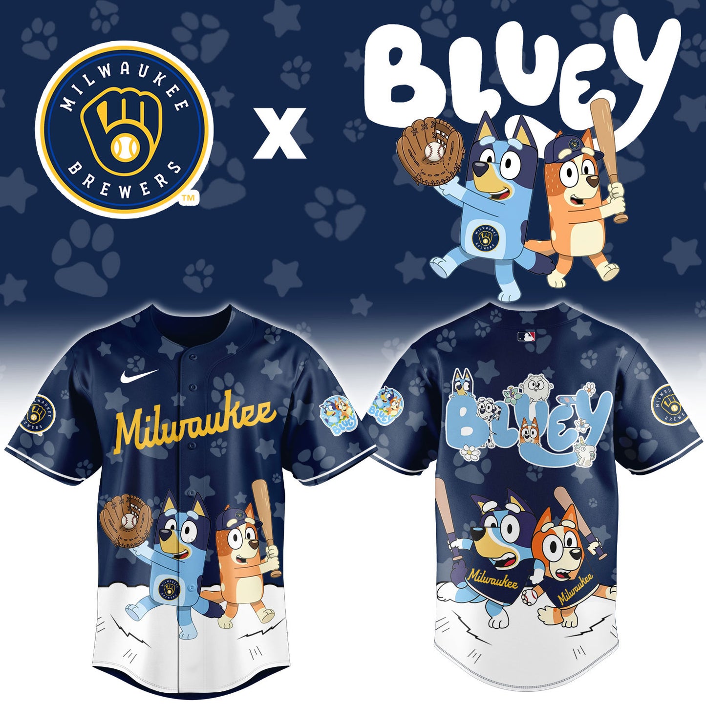 Milwaukee Brewers Bluey Night Game Limited Baseball Jersey