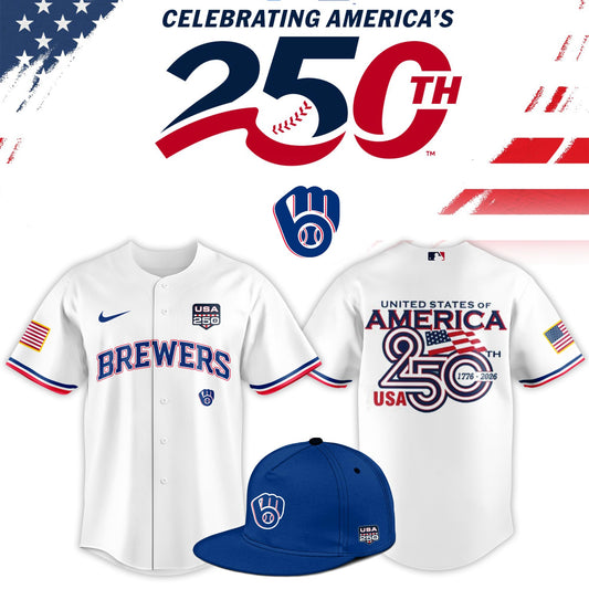 Milwaukee Brewers USA 250th Anniversary Baseball Jersey And Cap