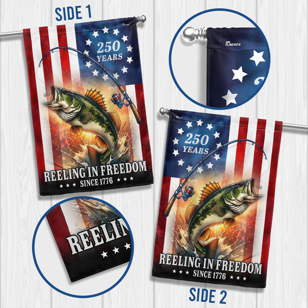 Bass Fish Flag, 250 years Reeling in Freedom US Flag