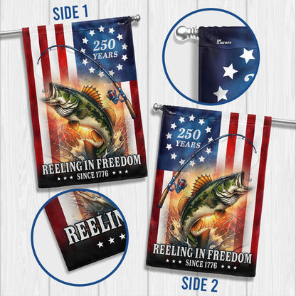 Bass Fish Flag, 250 years Reeling in Freedom US Flag