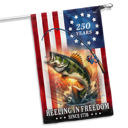 Bass Fish Flag, 250 years Reeling in Freedom US Flag