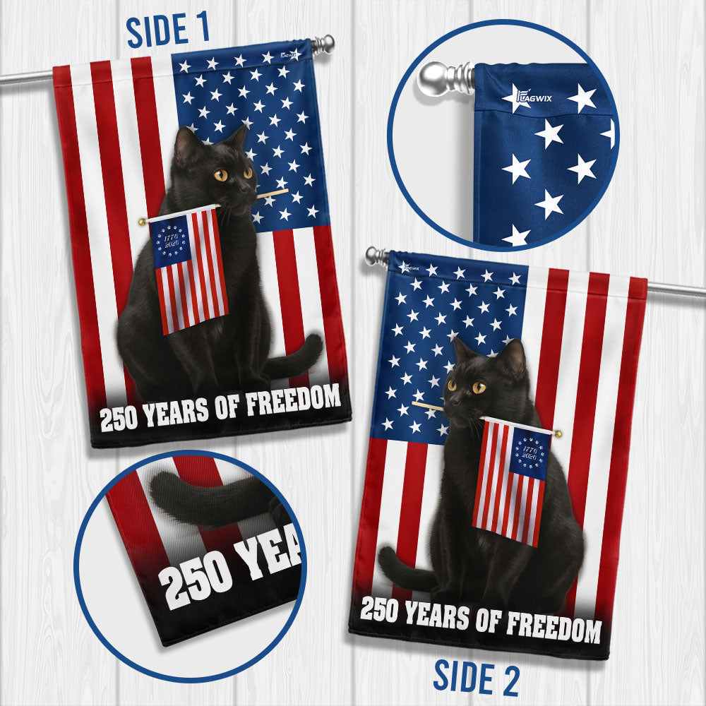 250 Years of Freedom Flag, Patriotic Black Cat American Flag