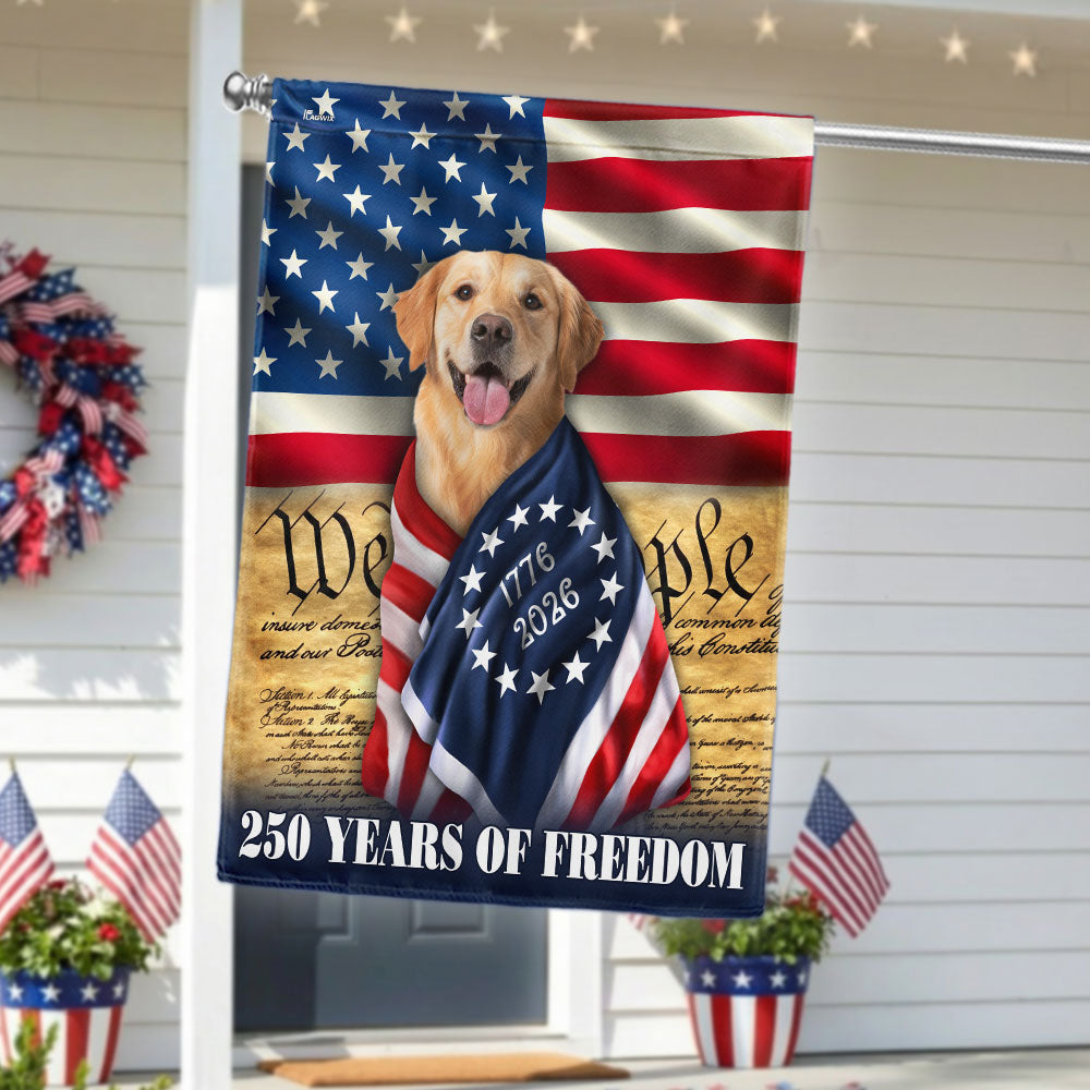 250 Years of Freedom Flag, Golden Retriever Wrapped in Glory US Flag