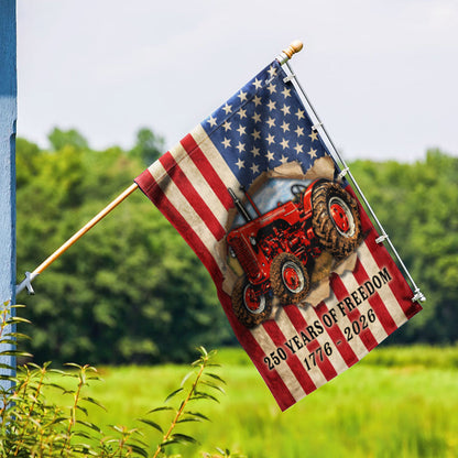 Tractor Farmer Flag, 250 Years of Freedom Red Tractor US Flag