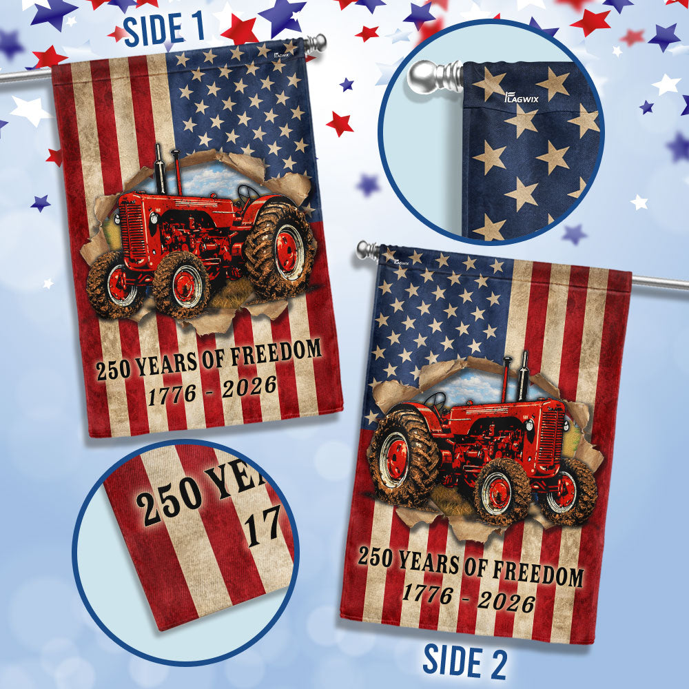 Tractor Farmer Flag, 250 Years of Freedom Red Tractor US Flag
