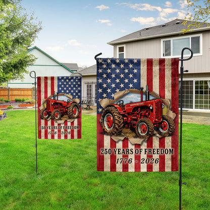 Tractor Farmer Flag, 250 Years of Freedom Red Tractor US Flag