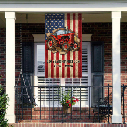 Tractor Farmer Flag, 250 Years of Freedom Red Tractor US Flag