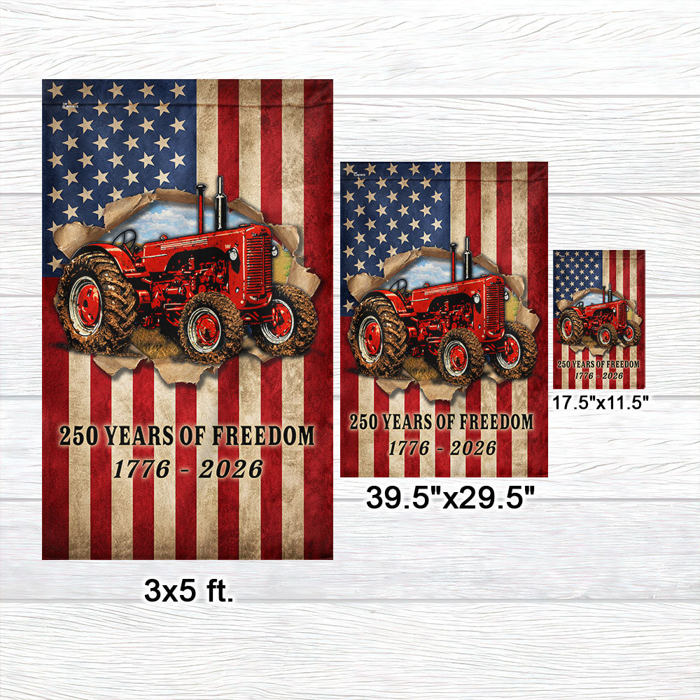 Tractor Farmer Flag, 250 Years of Freedom Red Tractor US Flag