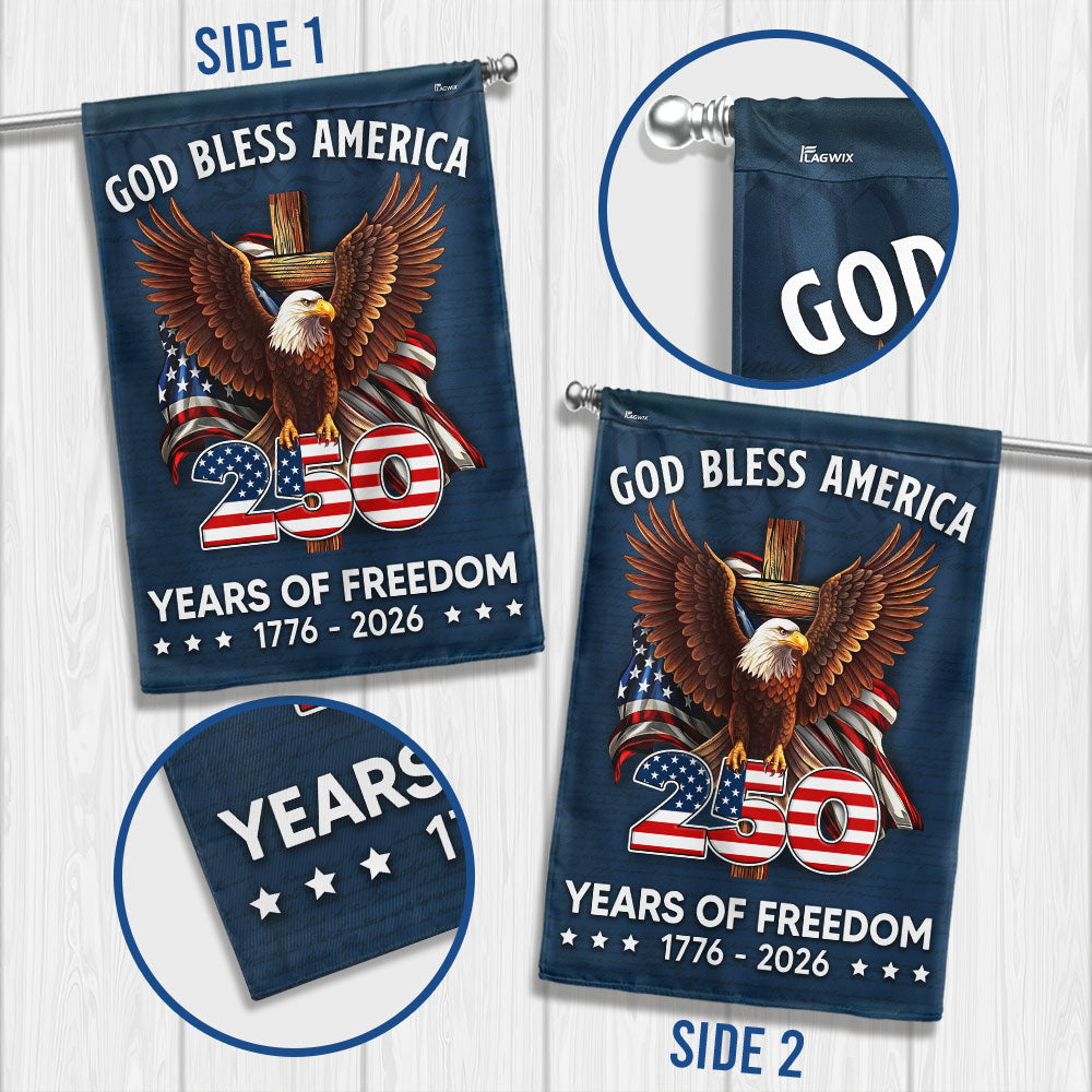 250 Years of Freedom Flag, 1776 2026 God Bless America Cross US Flag