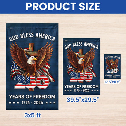 250 Years of Freedom Flag, 1776 2026 God Bless America Cross US Flag