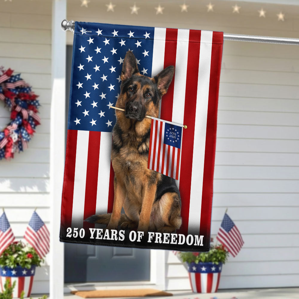 Dog American Flag, 250 Years of Freedom German Shepherd US Flag