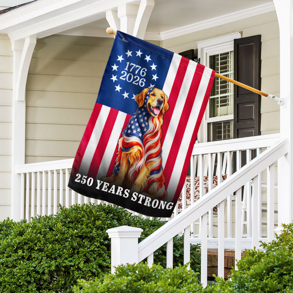 Dog American Flag, 250 Years Strong Golden Retriever US Flag