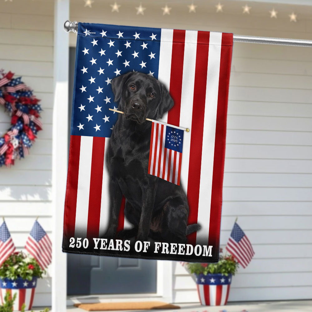 Dog American Flag, 250 Years of Freedom Black Labrador Retriever US Flag