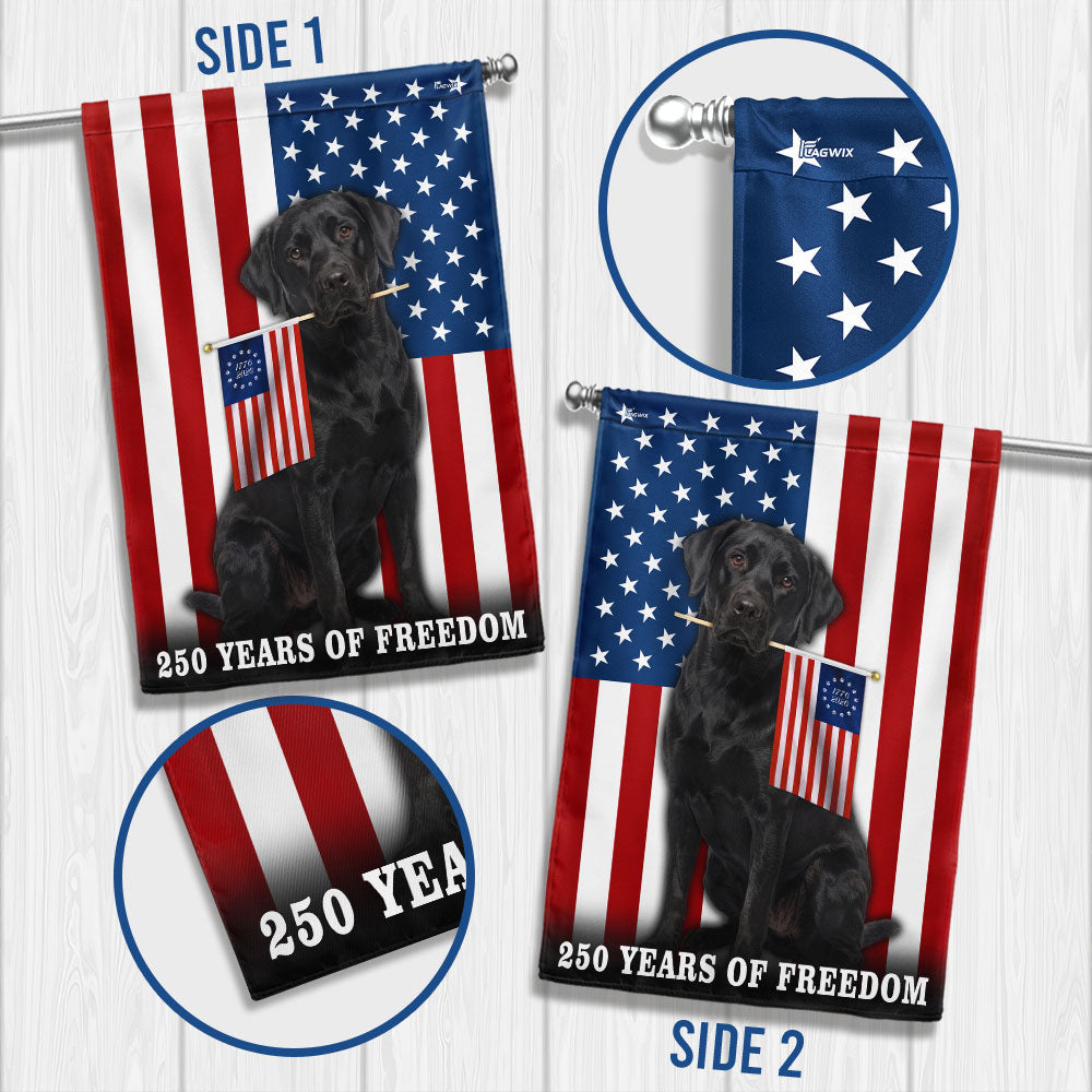 Dog American Flag, 250 Years of Freedom Black Labrador Retriever US Flag